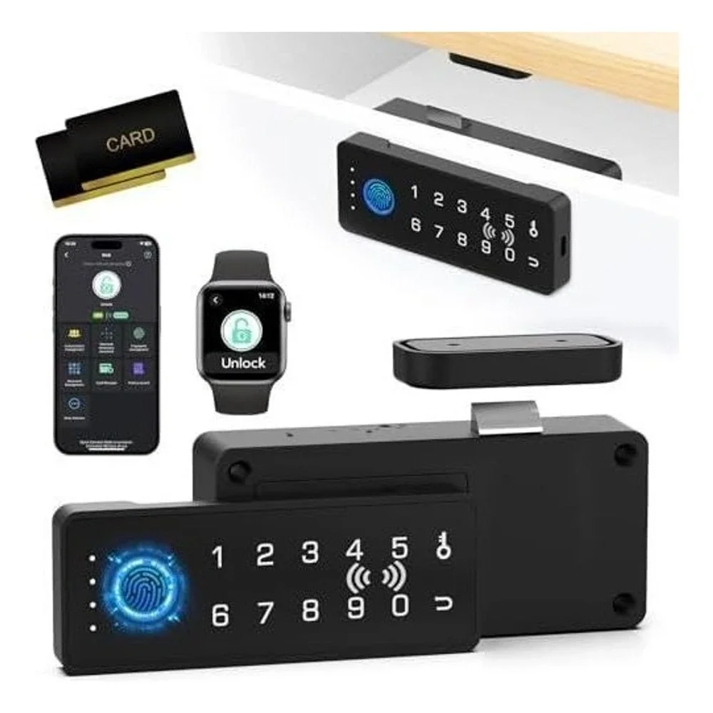 Foxlock Smart Cabinet Lock Fingerprint RFID App Keypad Bluetooth Security Black